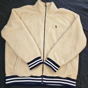 MEN'S RALPH LAUREN POLO VARSITY AUTHENTIC SHERPA FLEECE BASEBALL JACKET. XL .